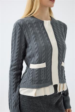 Fleur Saç Örgülü Mix Triko Ceket  - Antrasit 