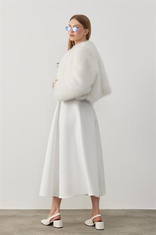 Flora Kürk Ceket - Beyaz