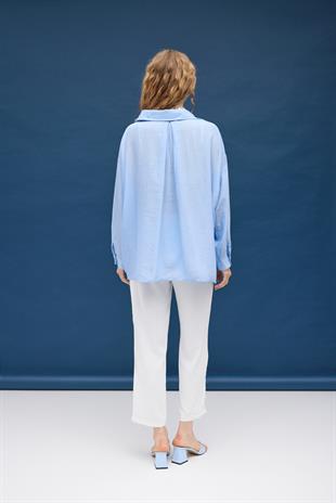 Floria Tencel Oversize Gömlek - Bebe mavi