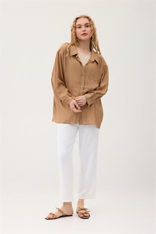 Floria Tencel Oversize Gömlek- Camel 