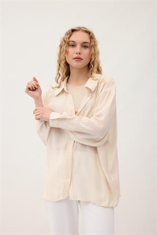 Floria Tencel Oversize Gömlek - Krem