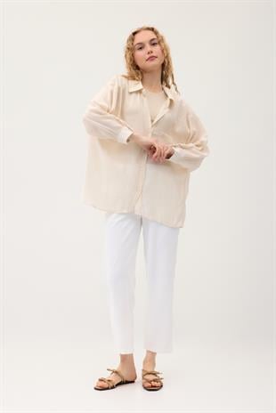 Floria Tencel Oversize Gömlek - Krem