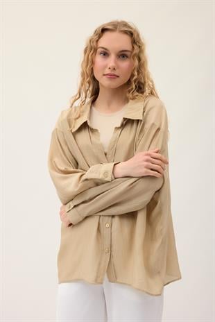 Floria Tencel Oversize Gömlek - Vizon