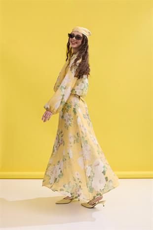 Flower Desenli Nakışlı Takım - Sarı