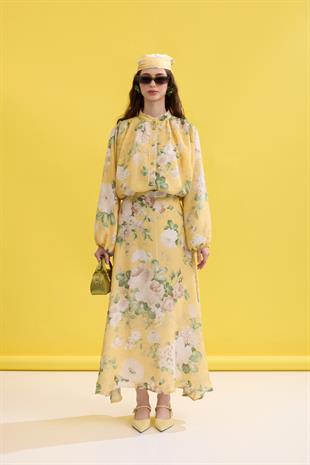 Flower Desenli Nakışlı Takım - Sarı