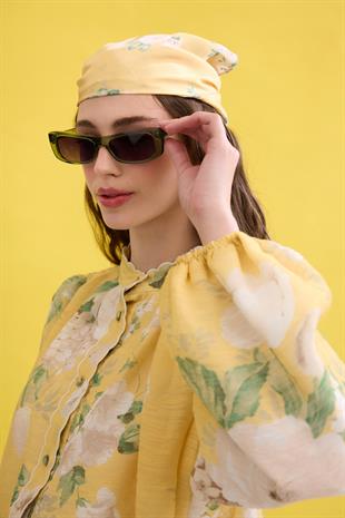 Flower Desenli Nakışlı Takım - Sarı