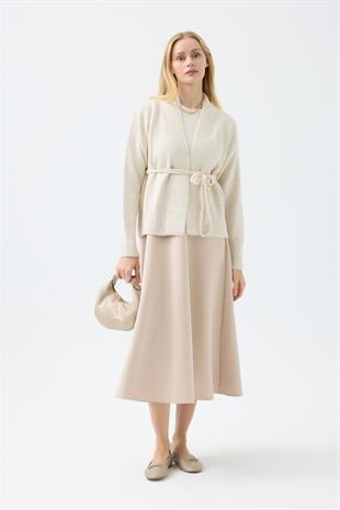 Frances Kemerli Triko Ceket - Bej 