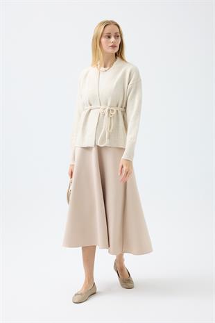 Frances Kemerli Triko Ceket - Bej 