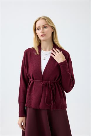 Frances Kemerli Triko Ceket - Bordo 