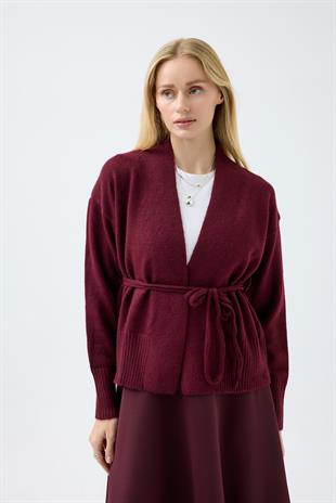 Frances Kemerli Triko Ceket - Bordo 