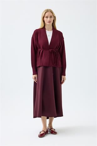 Frances Kemerli Triko Ceket - Bordo 