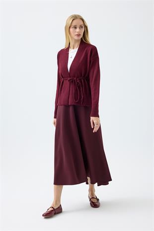 Frances Kemerli Triko Ceket - Bordo 