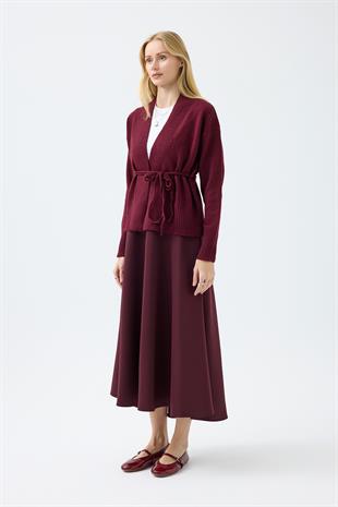 Frances Kemerli Triko Ceket - Bordo 