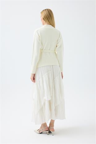 Frances Kemerli Triko Ceket - Ekru