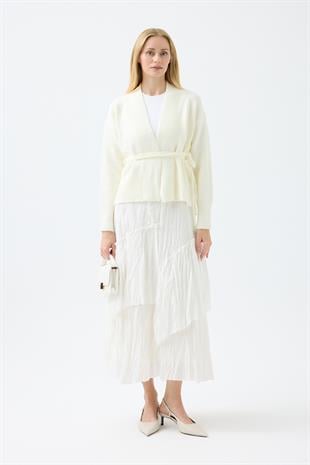 Frances Kemerli Triko Ceket - Ekru