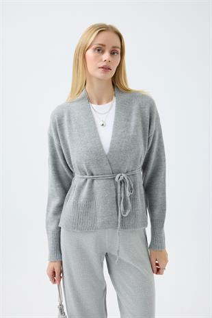 Frances Kemerli Triko Ceket - Gri 