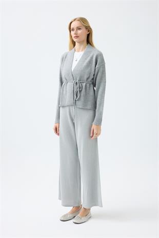 Frances Kemerli Triko Ceket - Gri 