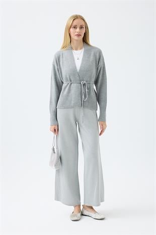 Frances Kemerli Triko Ceket - Gri 