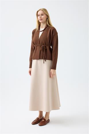 Frances Kemerli Triko Ceket - Kahverengi 