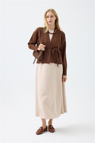 Frances Kemerli Triko Ceket - Kahverengi 