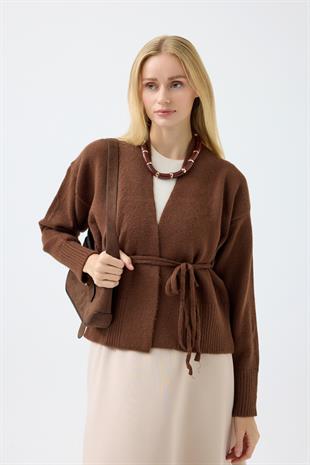 Frances Kemerli Triko Ceket - Kahverengi 