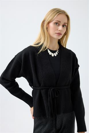 Frances Kemerli Triko Ceket - Siyah