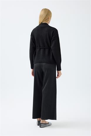 Frances Kemerli Triko Ceket - Siyah