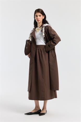 Fular Detaylı Trençkot - Kahverengi
