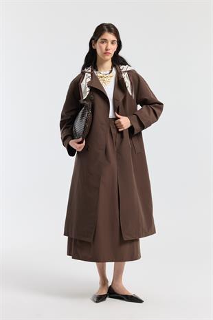 Fular Detaylı Trençkot - Kahverengi
