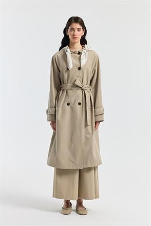 Fular Detaylı Trençkot - Taş