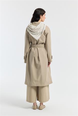 Fular Detaylı Trençkot - Taş