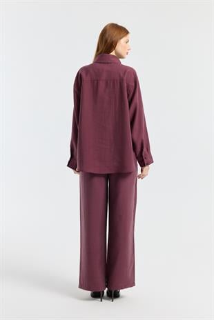 Liana Fularlı Modal Gömlek - Mürdüm