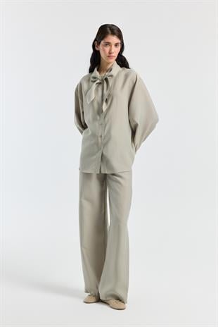 Liana Fularlı Modal Gömlek - Vizon