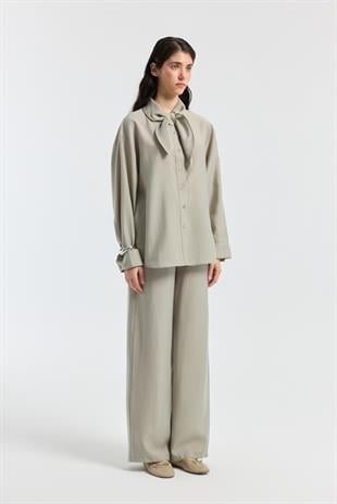 Liana Fularlı Modal Gömlek - Vizon