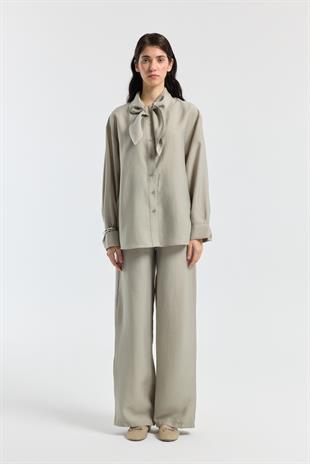 Liana Fularlı Modal Gömlek - Vizon