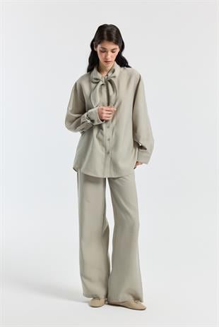 Liana Fularlı Modal Gömlek - Vizon