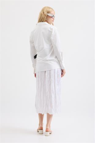 Gala Kemerli Poplin Gömlek- Beyaz