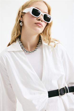 Gala Kemerli Poplin Gömlek- Beyaz