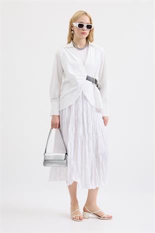 Gala Kemerli Poplin Gömlek- Beyaz