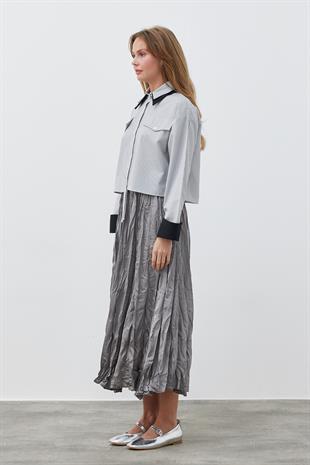 Galia Kraş Saten Etek- Antrasit