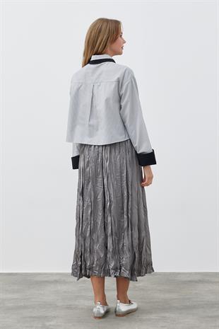 Galia Kraş Saten Etek- Antrasit