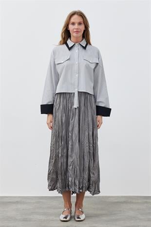 Galia Kraş Saten Etek- Antrasit