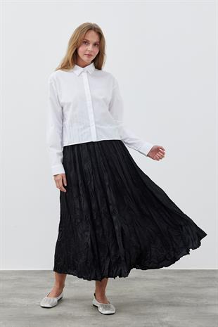 Galia Kraş Saten Etek - Siyah