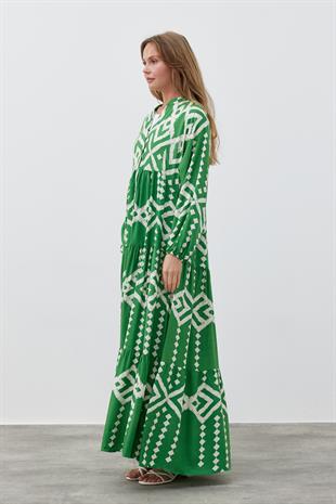 GARDEN VİSCON ELBİSE- YEŞİL 