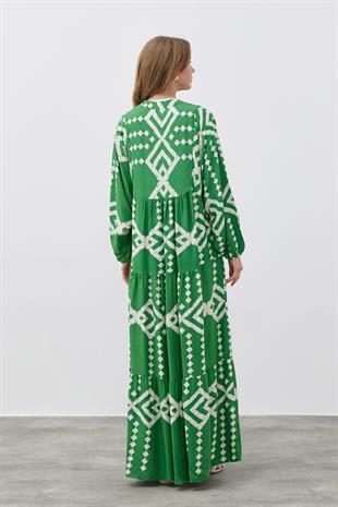 GARDEN VİSCON ELBİSE- YEŞİL 