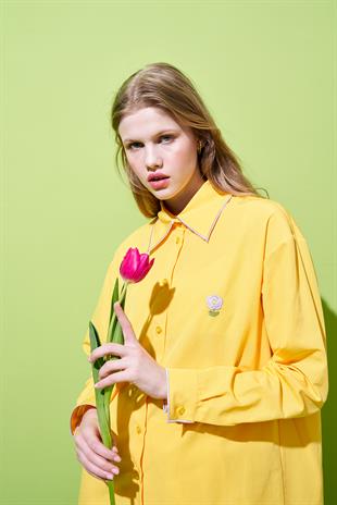 GAZADO NAKIŞ DETAYLI GÖMLEK - SARI