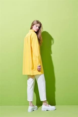 GAZADO NAKIŞ DETAYLI GÖMLEK - SARI