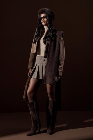 Genova Kadife Yakalı Gabardin Ceket- Acı Kahve