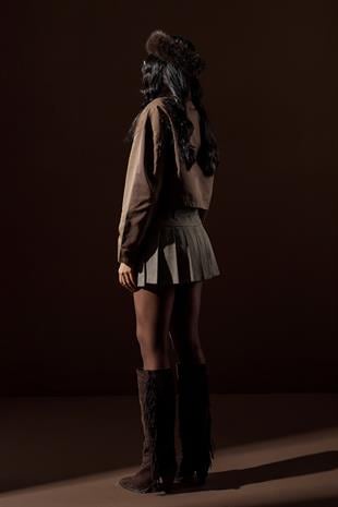 Genova Kadife Yakalı Gabardin Ceket- Acı Kahve