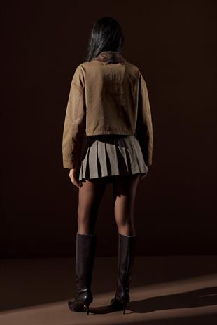 Genova Kadife Yakalı Gabardin Ceket- Haki